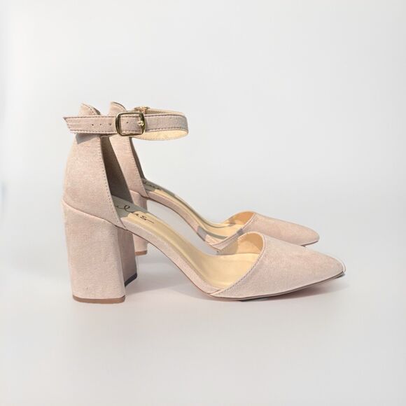 Lulu’s Ankle Strap Block Heels Women’s Size 8 Nude Faux Suede Sandals Dressy - Picture 3 of 8